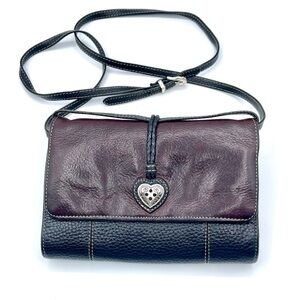 BRIGHTON Black-Brown Leather Crossbody Wallet-Organizer Bag Strap Adjustable.